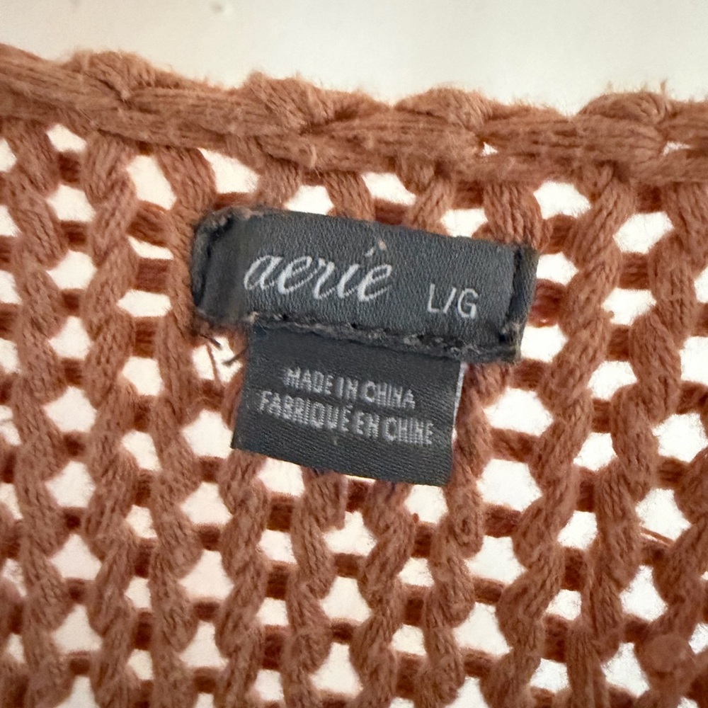 Aerie Crochet Knit Cardigan in Dusty Pink